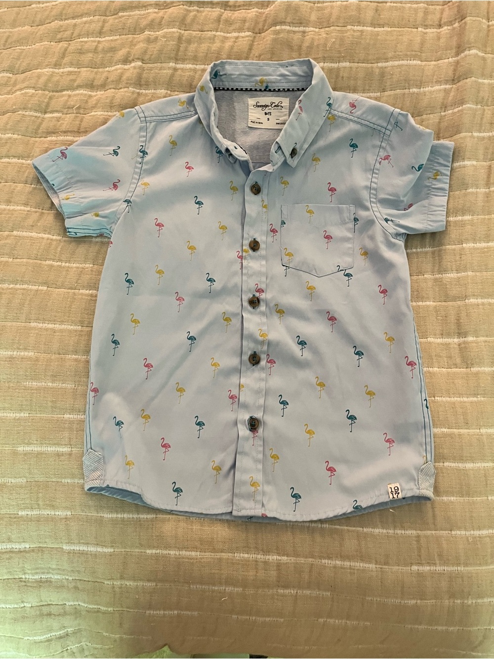 Boys Light Blue Flamingo Button-Up Shirt